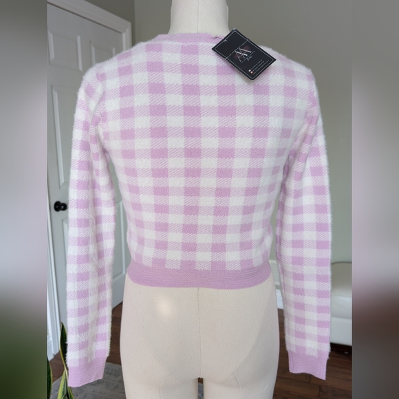 Haute Monde Women's Sweater Plaid Lilac White Two Plaid Cropped Set Size S NWT - Picture 5 of 16